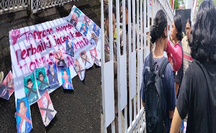 Demo Jalan Rusak di Sinjai Nyaris Ricuh, Massa Coret Foto Anggota DPRD di Depan Rujab Bupati