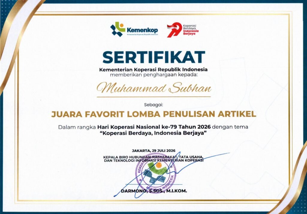 Jurnalis InsertRakyat.com Raih Juara Favorit Lomba Menulis Artikel Kementerian Koperasi RI