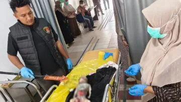 Foto lokasi penemuan jenazah bayi di Sungai Arakundo, Kecamatan Simpang Ulim, Aceh Timur