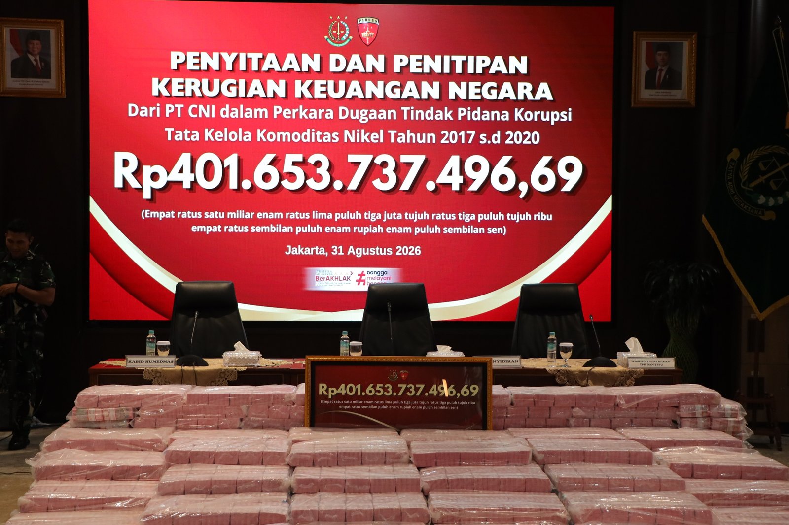 Tim Penyidik JAM PIDSUS menerima penyerahan kerugian keuangan negara dari PT CNI di Jakarta, 28 Agustus 2026.