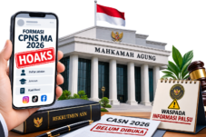 Ilustrasi Mahkamah Agung dan informasi seleksi CASN 2026 yang belum dibuka.