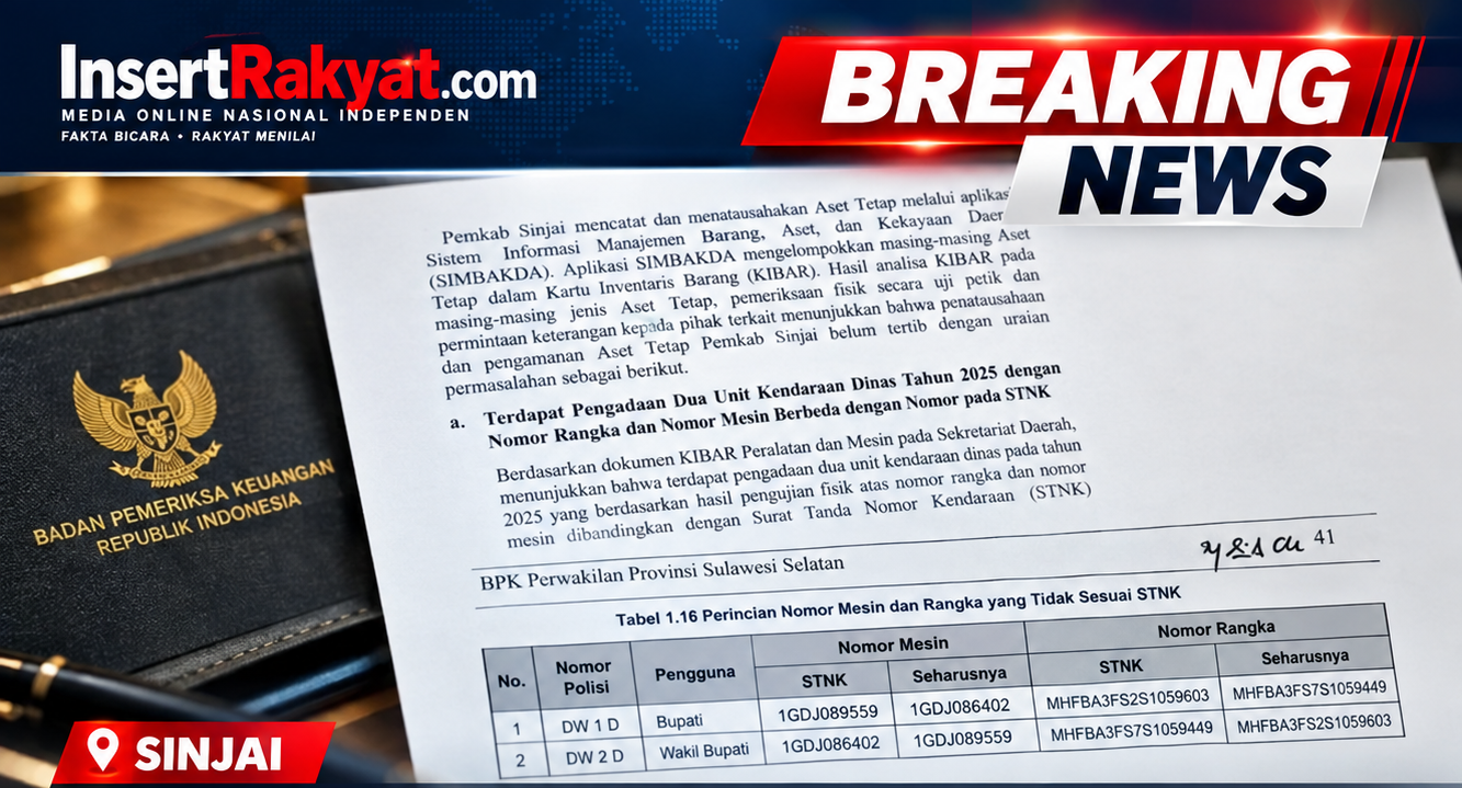 BPK Temukan Kendaraan Dinas Bupati dan Wabup Sinjai, Nomor Mesin-Rangka Tak Sesuai STNK