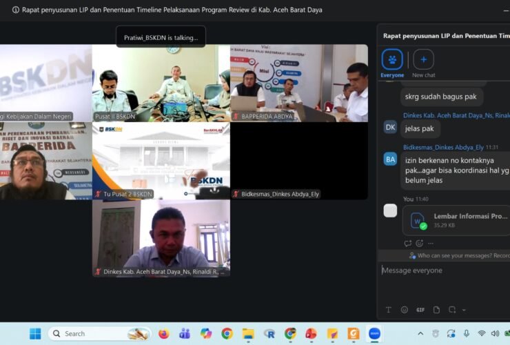 Keterangan Foto Istimewa : Rapat daring Pemerintah Kabupaten Aceh Barat Daya bersama BSKDN Kemendagri membahas penyusunan LIP dan timeline Program Review Doto Saweu Ureung Gampong serta Doto Saweu Sikula, Rabu (30/9/2026).