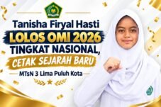 Tanisha Firyal Hasti, peserta didik MTsN 3 Lima Puluh Kota yang lolos ke tingkat nasional OMI 2026 bidang Matematika.