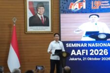 Wakil Menteri Dalam Negeri Akhmad Wiyagus saat menjadi narasumber dalam Seminar Nasional AAFI Tahun 2026 di Jakarta, Rabu (21/10/2026).