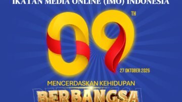 Poster peringatan HUT ke-9 IMO-Indonesia, 27 Oktober 2026, mengusung tema “Mencerdaskan Kehidupan Berbangsa dengan Pemberitaan yang Benar dan Berimbang”.